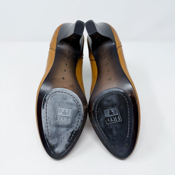 Frye Cognac Brown Leather Scarlett Chelsea High Heel Bootie Women's Sz 9 Pull On - Picture 7 of 10